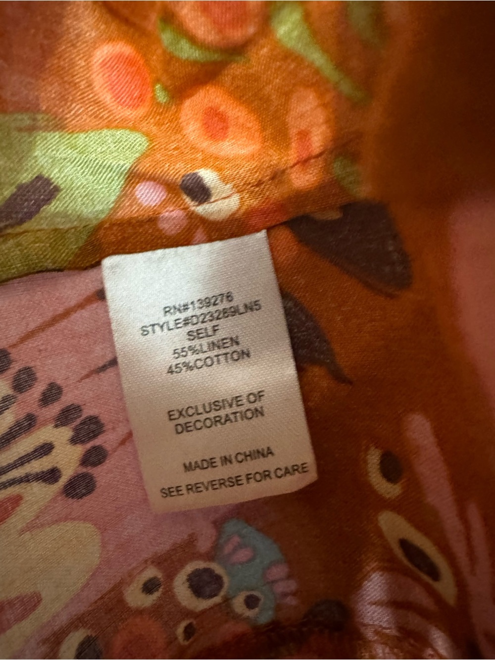 Daniel Rainn Orange Floral Linen Cotton Button-Front Blouse Flutter Sleeve Med - Picture 7 of 10
